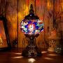 Turkish Moroccan Lamp Marrakech Handmade Mosaic Glass Table Desk Bedside Lamp Night Light for Living Room Bedroom Coffee Table (Blue)