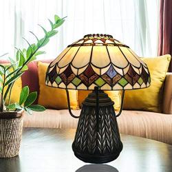 Tiffany Style Lights Table Lamps,Nightstands Reading Bankers Bedroom Accent Desk Lamp, Stained Glass Crystal Mushroom Shape Lampshade,Mission Lamp for Bedside Living Room,W41h52cm