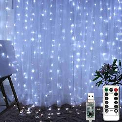 LiyuanQ 300 LED Window Curtain Fairy Lights USB Plug in Curtain String Lights 8 Modes Remote Control Twinkle Lights LED Silver String Lights for Indoor Wedding Party Garden Bedroom Decor (Cool White)