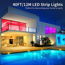 Smart Bluetooth LED Strip Lights 40FT with App Controller, RGB 5050 LED Tape Lights Color Changing Music Sync Lights with IR Remote & 12V UL Listed Adapter for Home Bedroom Kitchen TV Party Decoration