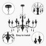 VINLUZ Black Rustic French Country Chandelier Lighting, 8 Light Metal Vintage Kitchen Island Pendant Light for Dining Room Industrial Farmhouse Ceiling Hanging Fixture