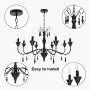 VINLUZ Black Rustic French Country Chandelier Lighting, 8 Light Metal Vintage Kitchen Island Pendant Light for Dining Room Industrial Farmhouse Ceiling Hanging Fixture