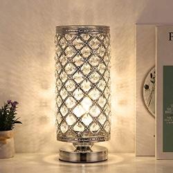 Crystal Table Lamp Nightstand Decorative Desk Lamp with Crystal Beads Small Bedside Modern Table Light for Bedroom, Living Room, Dining Room, Office