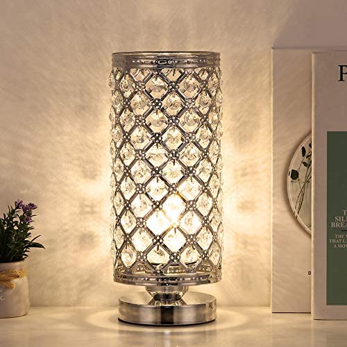 Crystal Table Lamp Nightstand Decorative Desk Lamp with Crystal Beads Small Bedside Modern Table Light for Bedroom, Living Room, Dining Room, Office
