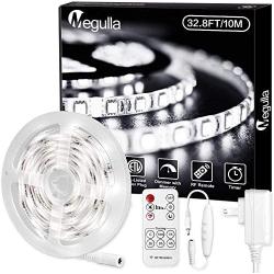 32.8ft/10m White LED Light Strip with Remote, Megulla 6000K Dimmable SMD2835 LED Strip Lights DIY Kit for Vanity Bedroom Kitchen Under Cabinet Bar TV, LED Tape Light with 12v ETL-Listed Power Supply