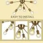 VINLUZ 6-Light Sputnik Chandelier Brass Mid Century Modern Ceiling Light Retro Chandelier Lighting for Kitchen Dining Room Bedroom Hallway Foyer