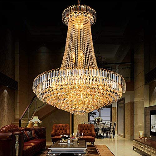 KALRI Modern Luxury Crystal Chandelier Ceiling Light with 12 Lights Gold Finish Classic Crystal Balls Raindrop Pendant Lamp for Living Room Dining Room Hallway Stairway Bedroom, H27.6 x W23.6