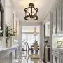 UOFUS Metal Semi Flush Mount Ceiling Light Fixture ，4 Candle Holder Lights Rustic Chandelier ，Farmhouse Lighting for Living Room Bedroom Kitchen Hallway