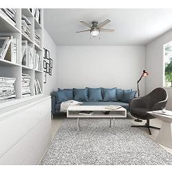 HUNTER 59270 Anslee Indoor Low Profile Ceiling Fan with LED Light and Pull Chain Control, 46'', Matte Silver