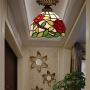 Tiffany Style Stained Glass Ceiling Lamp 8 Inch Green Leaves Red Rose Art Shade Flush Mount Ceiling Light for Living Room Bedroom Hotel Corridor Tiffany Style Stained Glass Ceiling Lamp 8 Inch Green Leaves Red Rose Art Shade Flush Mount Ceiling Light for Living Room Bedroom Hotel Corridor