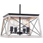 Qamra Farmhouse Kitchen Island Chandelier, Retro Industrial Metal Cage Pendant Lighting Hanging Fixture Light for Dining Room Living Room (4 Lights)