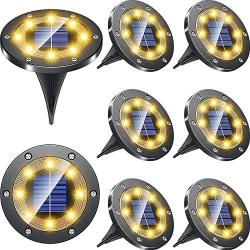 Biling Solar Lights Outdoor Grid Design Shell, Solar Powered Frosted Black Ground Lights Outdoor Waterproof, 8 LED Solar Disk Lights for Pathway Garden Yard Landscape Patio Lawn - Warm White (8 Pack)