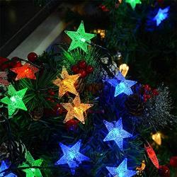 Homeleo Multicolored Outdoor Christmas Tree Lights, Solar Powered Star String Lights for Holiday Patio Pathway Garden Yard Fence Wall House Roof Line Decorations