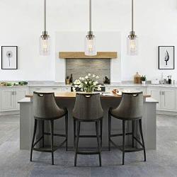 TODOLUZ Modern Single 1 Light Pendant Light Brushed Nickel with Clear Cylinder Glass Cylinder Shade Hanging Lamp Fixture for Dining Room Kitchen Bedroom