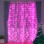 Fiee Curtain Lights,304L 9.8ftX9.8ft 30V 8Modes Safety Window Lights with Memory for Home Wedding Christmas Party Patio Lawn Garden Bedroom Outdoor Indoor Wall Decorations (304LED, Pink)