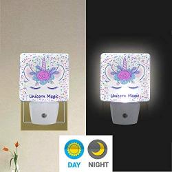 ZOEO Unicorn Night Light 2 Pack, Cream Unicorn Magic Star Tiara Plug-in LED Night Lamp with Light Sensor Bathroom Toilet Bedroom Kitchen Wall Decorative Daylight White for Kids Childrens