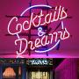 24x20inches Cocktails and Dreams Neon Light Sign Home Beer Bar Pub Recreation Room Game Lights Windows Glass Wall Signs Party Birthday Bedroom Bedside Table Decoration Gifts (Not LED)