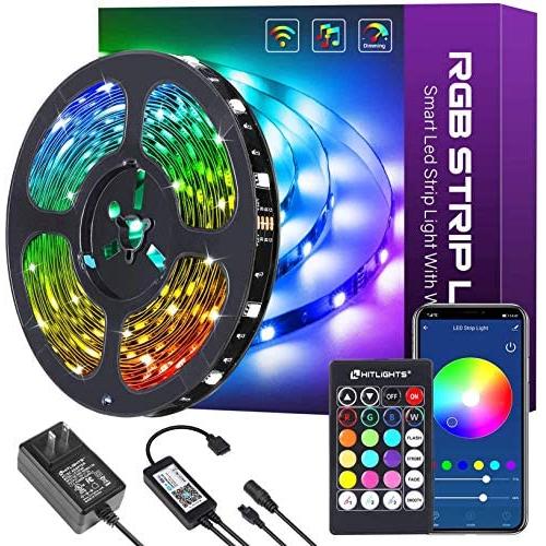 32.8ft Smart LED Strip Lights, HitLights LED Light Strips 5050 Color Changing Tape Lights Works with Alexa, Google Home APP Control Music Sync RGB Strip Lights with Remote for Home Bedroom Party