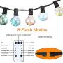 Outdoor String Lights 34.8FT Patio Lights G40 Globe 32 Bulbs (2 Spare) Waterproof LED String Light with 8 Modes Dimmable Remote Decorative String Lights for Indoor/Outside Commercial Porch Gazebo