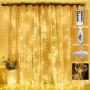 Curtain Lights 300 Led Window Curtain String Light with 8 Modes Remote Control Curtain Fairy Lights USB Powered for Christmas Party Wedding Bedroom Home Garden Window Decor (Warm White)