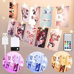 20 LED Photo Clip String Lights, 6.56ft 10 Color Changing Battery Operated & USB Fairy Lights with Remote Timer for Hanging Photo Banner, Cards, Memos, Picture Holder, Indoor Ambiance Wall Decor