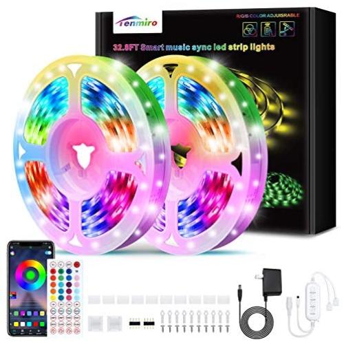 Tenmiro Led Strip Lights, 32.8ft Music Sync Color Changing Led Light Strips Smart Led Lights Bedroom, App Control and Remote LED Lights for Room Party Home Decoration Tenmiro Led Strip Lights, 32.8ft Music Sync Color Changing Led Light Strips Smart Led Lights Bedroom, App Control and Remote LED Lights for Room Party Home Decoration
