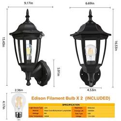 FUDESY Outdoor Dusk to Dawn LED Wall Lantern,Plastic Material Anti-Corrosion Black Porch Sensor Light with LED Edison Filament Bulb,Exterior Mount Lanterns for Porch , Garage(2-Pack),FDS2542EPSB