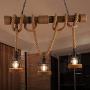 BAYCHEER Industrial 3 Lights Pendant Light Ceiling Lighting Hanging Lamp Chandelier Lantern Style with Rope Cage Frame & Wood Decoration for Indoor Bar Warehouse Hallway Use E26 Bulbs