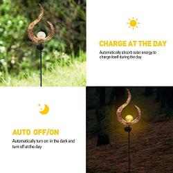 X-PREK Solar Garden Pathway Lights,LED Waterproof Crackle Glass Globe Stake Metal Lights for Patio Yard Wallkway Lawn Decorative(Flame Pattern)