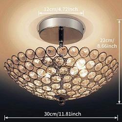 SUNLIHOUSE Elegant 2 Light Bowl Shaped Chrome Finish Metal Crystal Chandelier,Flush Mount Ceiling Light Fixture for Bedroom Living Room