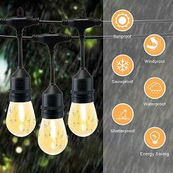 Banord Solar Outdoor String Lights, 48FT Solar Powered Patio Lights String with 15 Sockets and 16 LED S14 Warm White Bulbs, Waterproof and Shatterproof Hanging Lights for Fence Porch Backyard Party