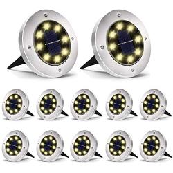 Aogist Solar Ground Lights,8 LED Solar Lights Outdoor Disk Lights Garden Lights Waterproof Patio Outdoor Light with Light Sensor for Lawn,Pathway,Yard,Driveway,Step and Walkway (Warm White)