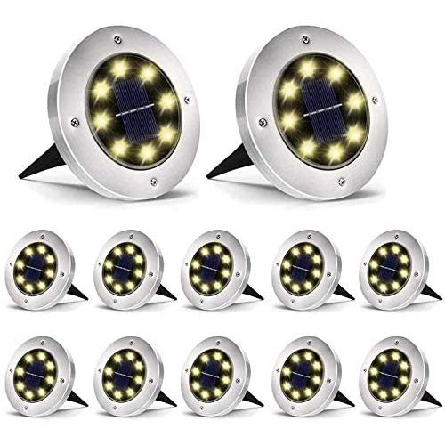 Aogist Solar Ground Lights,8 LED Solar Lights Outdoor Disk Lights Garden Lights Waterproof Patio Outdoor Light with Light Sensor for Lawn,Pathway,Yard,Driveway,Step and Walkway (Warm White)