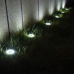 GIGALUMI 12 Pack Solar Ground Lights, 8 LED Solar Powered Disk Lights Outdoor Waterproof Garden Landscape Lighting for Yard Deck Lawn Patio Pathway Walkway (White)