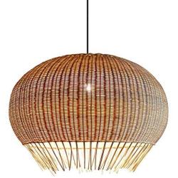 LITFAD 1 Bulb Hand Woven Pendant Lighting Chinese Bamboo Ceiling Suspension Lamp Retro Weave Rattan Hanging Lamp in Beige for Coffee Shop Dining Room Restaurant - 19.5'' (50 cm)