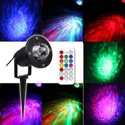 KOOT Water Ocean Wave Christmas Light Projector, 10 Multi Colors Garden Lights Memory Mode Outdoor Indoor Aluminum Light Water Effect or Fire Effect Waterproof with New IR Remote for Party（2020 New）