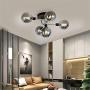 BOKT Sputnik Chandelier 5 Heads Semi Flush Mount Ceiling Light Glass Globe Ceiling Pendant Light Fixture for Kitchen Dining Room Living Room Bedroom Hallway, Bulbs Included (Smoke Gray Shade,Silver)