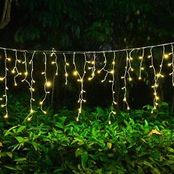 SUPSOO LED Solar Icicle String Lights,20Ft 220 LEDs Waterproof Extendable Curtain Icicle String Lights Christmas Lights for Bedroom Patio Yard Garden Wedding Party (Warm White+Multi-Color)