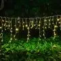 SUPSOO LED Solar Icicle String Lights,20Ft 220 LEDs Waterproof Extendable Curtain Icicle String Lights Christmas Lights for Bedroom Patio Yard Garden Wedding Party (Warm White+Multi-Color)