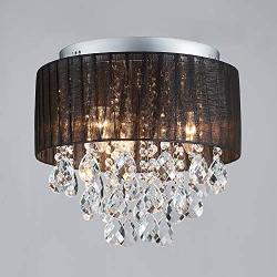 Saint Mossi 11'' Black Chrome Modern K9 Crystal Chandelier Lighting LED 3-Light Ceiling Light Fixture Pendant Lamp for Dining Room Bathroom Raindrop Light Fixture