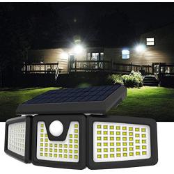 Solar Lights, PERFECTDAY Solar Motion Sensor Light Super Bright Outdoor 128 LED Security Lighting White, 2PK