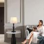 Touch Control 3-Way Dimmable Table Lamp with 2 Fast USB Charging Ports, Resin Heavy-Duty Nightstand Desk Lamp for Bedroom, Guest Room, Bedside and Living Room (LED Bulb Included) (Black)