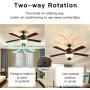 Ceiling Fan with Light 52-inch Brown 5-leaf Flush Mount Indoor Ceiling Fan Light ETL Listed for Living Room Dining Room Kitchen Restaurant,Motor Reversibly Accumulates Heat in Winter