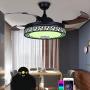 42'' Invisible Bluetooth Music Ceiling Fan Light Retractable 4 Blades LED 3-Color Dimmable Ceiling Fan Light Chandelier w/ Music Player for Living room/Restaurant/Dining Room (Black)