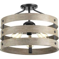 Progress Lighting P350049-143 Gulliver Three-Light Semi-Flush Convertible, Graphite finish