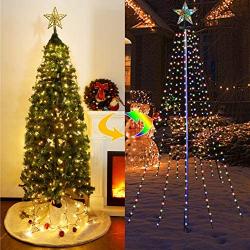 WATERGLIDE Christmas Lights with Star Tree Topper, 300 LED RGB Color Changing，Warm White & Multicolor with Remote Curtain Fairy Light, 8 Lighting Mode, Indoor/Outdoor Light Show for Xmas Tree Decor