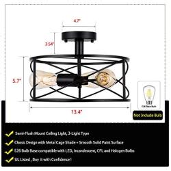 Capslpad Semi-Flush Mount Ceiling Light,Modern Farmhouse Flush Mount Light Fixture 3-Light Black Metal Industrial Light for Living Room Bedroom Kitchen Foyer Hallway Entryway