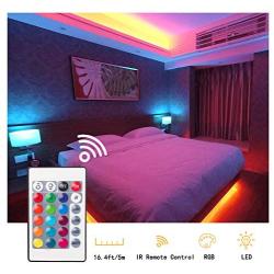 RGB LED Strips Lights Kits 12V Color Changing Strip Lighting with Remote Rope Light for Room, Bedroom, Home, Kitchen Cabinet, Christmas, Party Decoration, Non-Waterproof (16.4FT/5M-RGB)