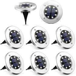 Solpex Solar Ground Lights 8 Pack, 8 LED Solar Powered Disk Lights Outdoor Waterproof Garden Landscape Lighting for Yard Deck Lawn Patio Pathway Walkway (White)