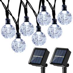 Joomer 2 Pack Globe Solar String Lights, Upgraded 20ft 30 LED Solar Patio Lights, Waterproof & 8 Modes for Patio, Garden, Gazebo, Yard, Outdoors (White)